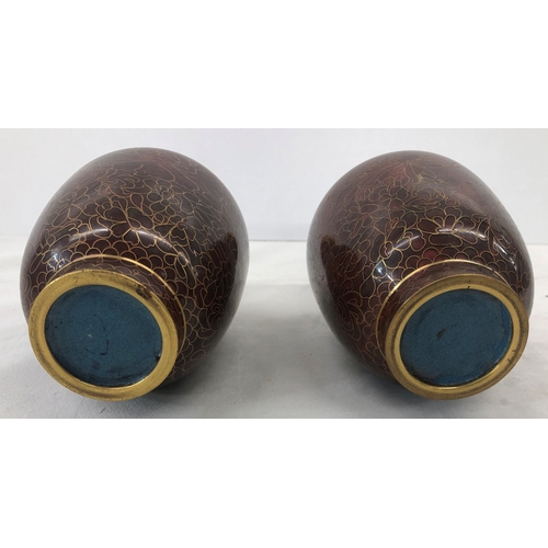 7020 - A pair of Cloisonné vases, 18cm high.