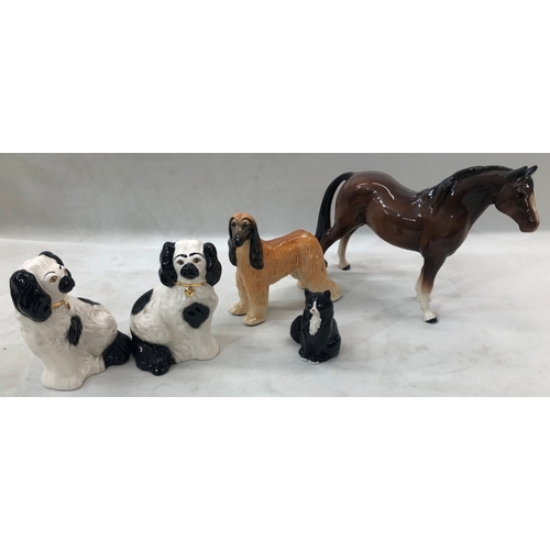 7029 - A set of 6 Babycham glasses, a cut glass decanter, 23 cm high, a pair of Beswick dogs, 14cm high, a ... 