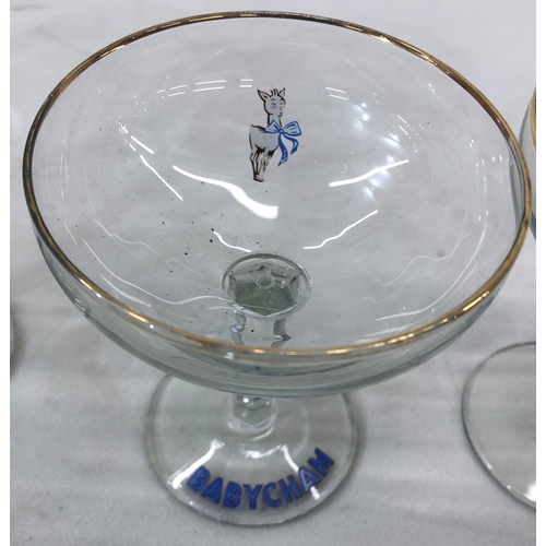 7029 - A set of 6 Babycham glasses, a cut glass decanter, 23 cm high, a pair of Beswick dogs, 14cm high, a ... 