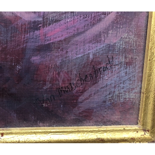 7033 - Silvia Wolstenhol oil on canvas of a dog, 34 x 44cm, in gilt frame and a Van Musschenbrock oil on bo... 