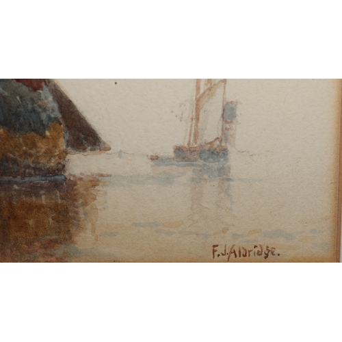 118 - Frederick James Aldridge (1850-1933), marine watercolour, 14cm x 21.5cm, depicting boats in calm sea... 