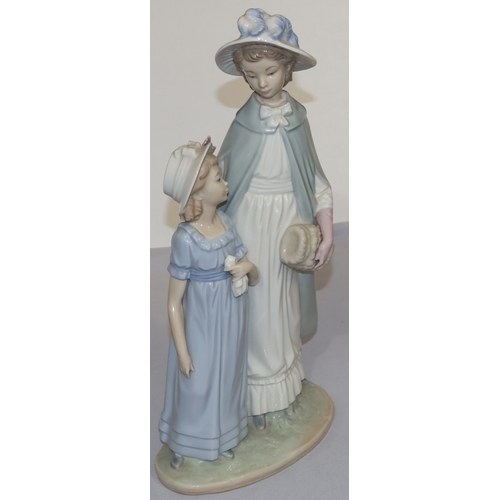 61 - A Nao group of standing lady and daughter on oval base, 38cm high