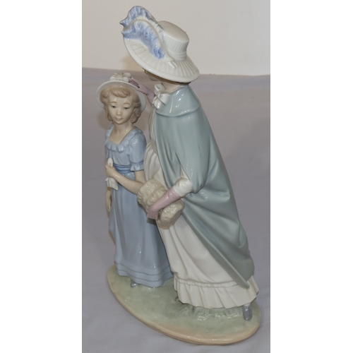 61 - A Nao group of standing lady and daughter on oval base, 38cm high