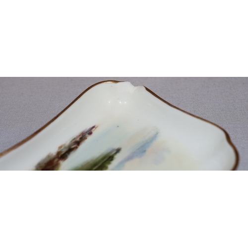 66 - A pair of Coalport small rectangular scallop shaped pin dishes with multi-coloured castle and river ... 