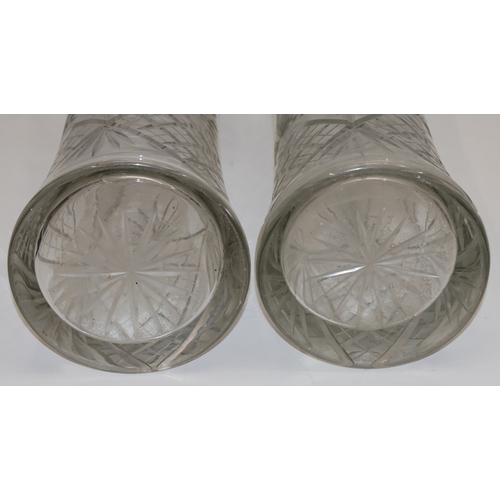 67 - A pair of tall round trumpet shaped vases with crinkle rims, 44cm high
