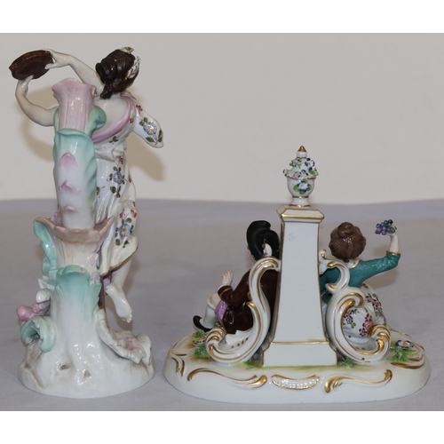 71 - A Naples porcelain group of 2 seated figures with encrusted fruit and leaf decoration, 15.5cm high a... 