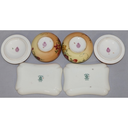 66 - A pair of Coalport small rectangular scallop shaped pin dishes with multi-coloured castle and river ... 