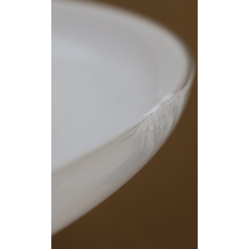 2 - A pair of tall Opaline glass round trumpet shaped vases, on round sweeping bases (minute chip to rim... 