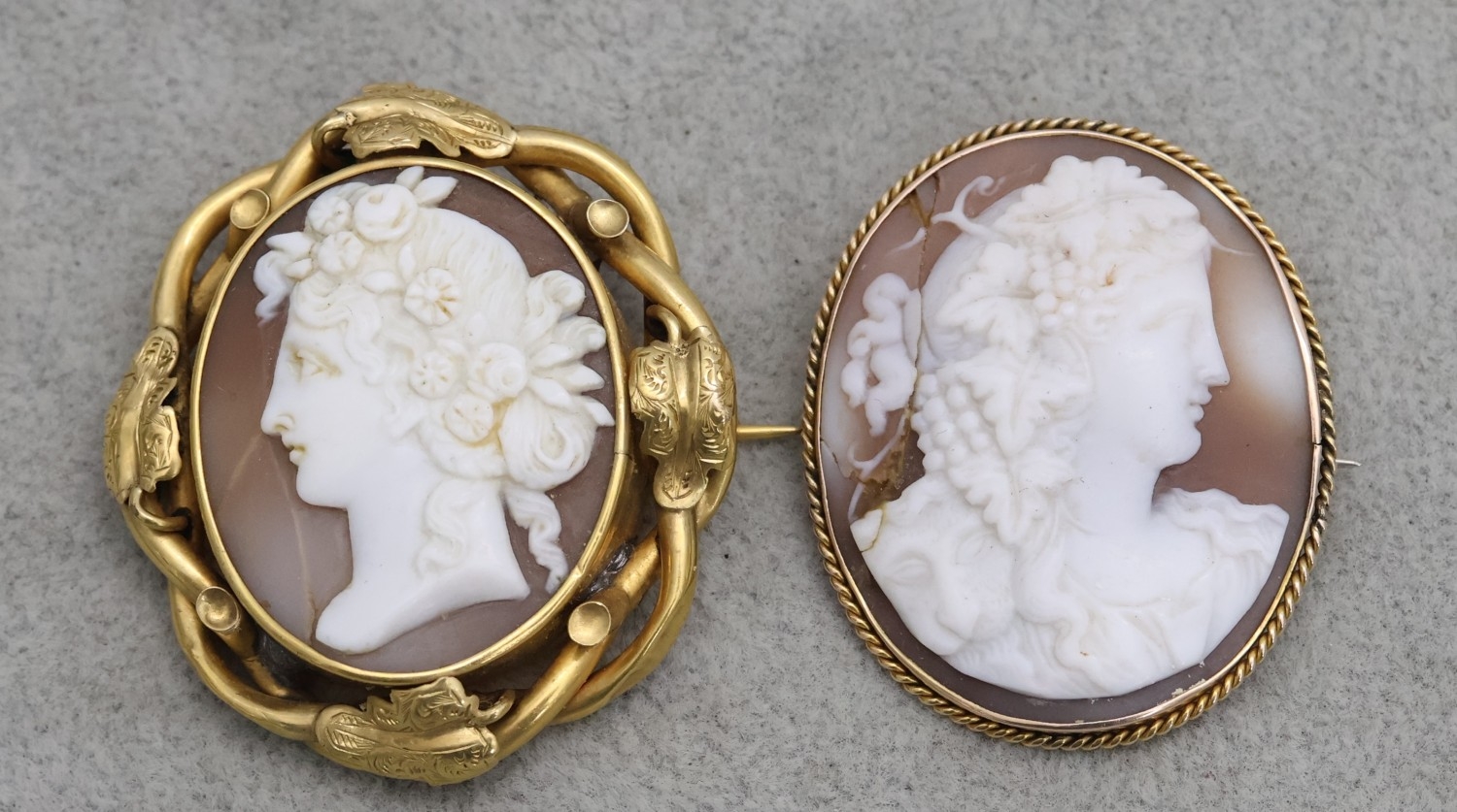 A 9ct gold oval cameo with pierced frame, depicting figurehead of a ...