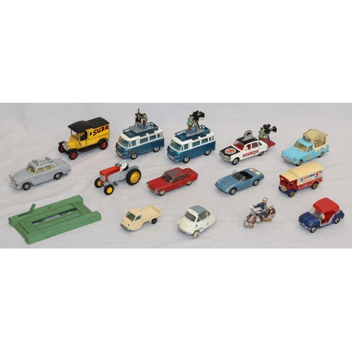 952 - 7 Corgi die-cast play worn cars etc. including Commer Bus with camera, Renault 16 with camera etc. a... 