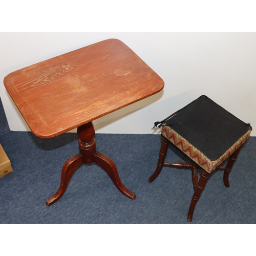 3001 - A small tilt-top table, top 53cm x 37.5cm, 70cm high (top not attached, marks to top and old woodwor... 