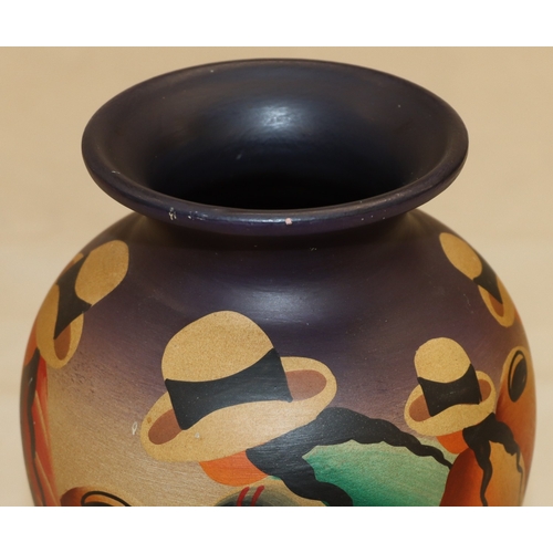 3005 - An earthenware vase, 25.5cm high (small chip to rim) a small lidded tureen, 14cm high and 4 plates. ... 