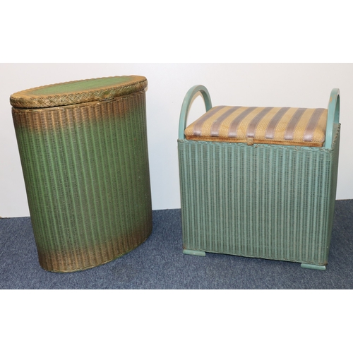 3019 - A green Lloyd Loom by W. Lusty & Sons Ltd small laundry basket 46cm wide, 29cm deep, 55.5cm high (so... 