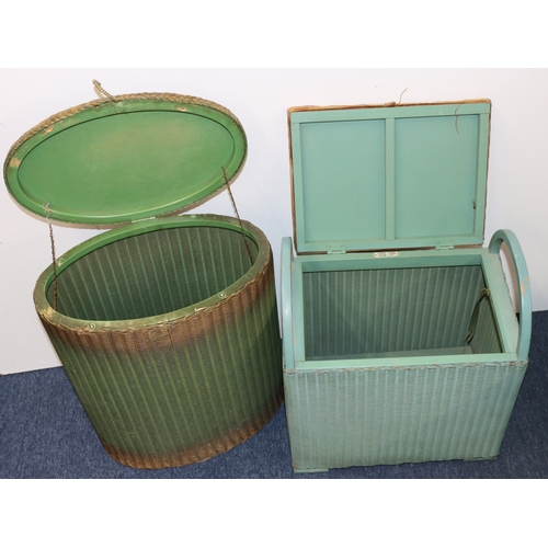 3019 - A green Lloyd Loom by W. Lusty & Sons Ltd small laundry basket 46cm wide, 29cm deep, 55.5cm high (so... 