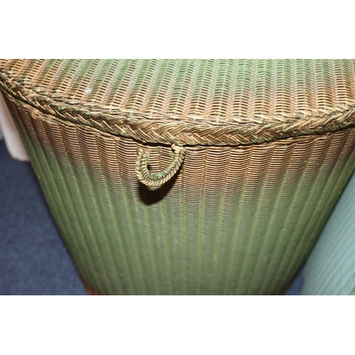3019 - A green Lloyd Loom by W. Lusty & Sons Ltd small laundry basket 46cm wide, 29cm deep, 55.5cm high (so... 