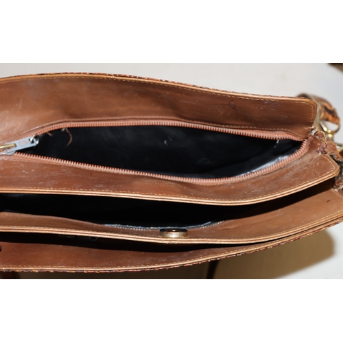 3026 - A small brown leather travel case, 45cm wide, 15cm high, 37cm high, with lock and 2 keys (in good co... 