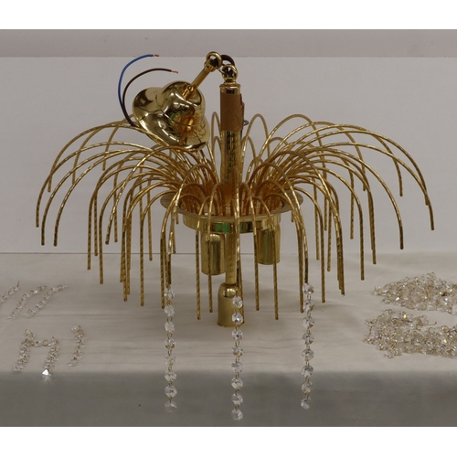 3031 - A modern gold-coloured 4-light pendant light with a quantity of crystal droplets, 48cm long excludin... 