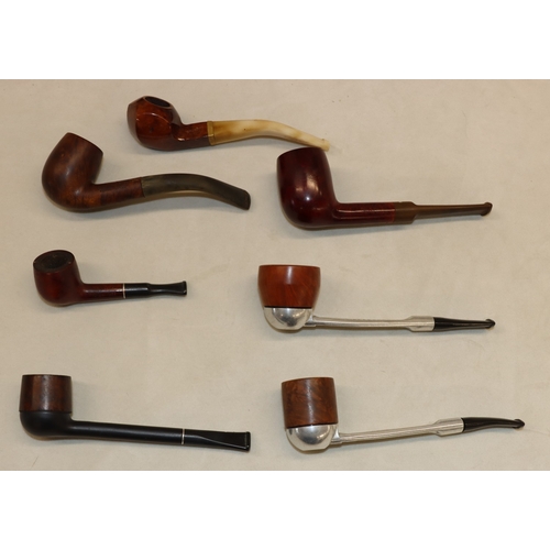 3033 - 7 various pipes (2 Falcan, Smokecraft, Bruyere, Real Briar Nose Warmer, Ronson, D. Plum) and 2 pipe ... 