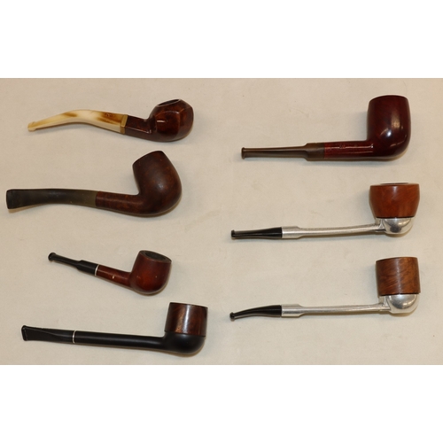3033 - 7 various pipes (2 Falcan, Smokecraft, Bruyere, Real Briar Nose Warmer, Ronson, D. Plum) and 2 pipe ... 