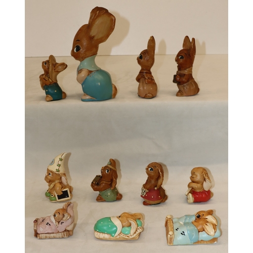 3034 - 11 Pendelfin rabbits, Father Rabbit, 20cm high, Squeezy, Peeps, Lucy Pocket, Duffy, Rocky, Wakey, Tw... 