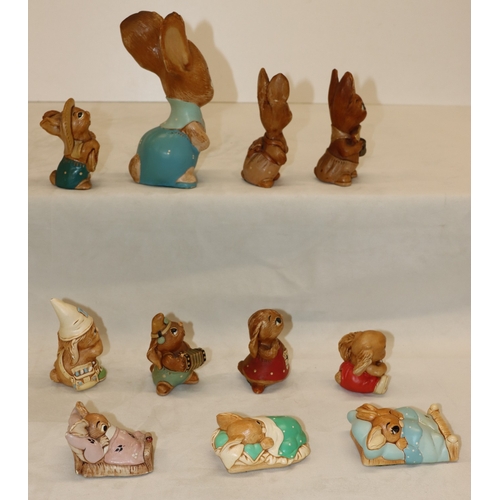 3034 - 11 Pendelfin rabbits, Father Rabbit, 20cm high, Squeezy, Peeps, Lucy Pocket, Duffy, Rocky, Wakey, Tw... 