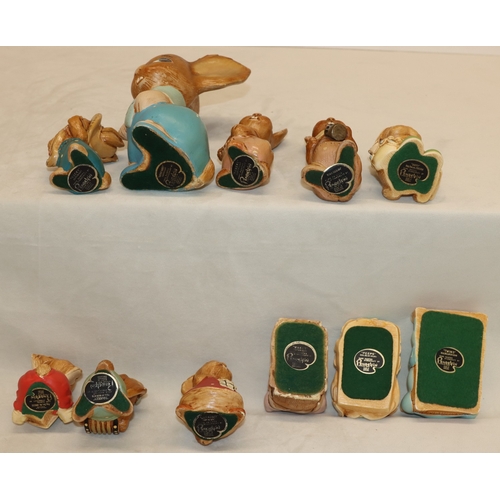 3034 - 11 Pendelfin rabbits, Father Rabbit, 20cm high, Squeezy, Peeps, Lucy Pocket, Duffy, Rocky, Wakey, Tw... 