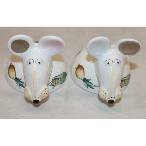 3035 - A pair of Villeroy  & Boch mouse figure salt and pepper shakers and a Hogarth Pottery tea set, 1 tea... 
