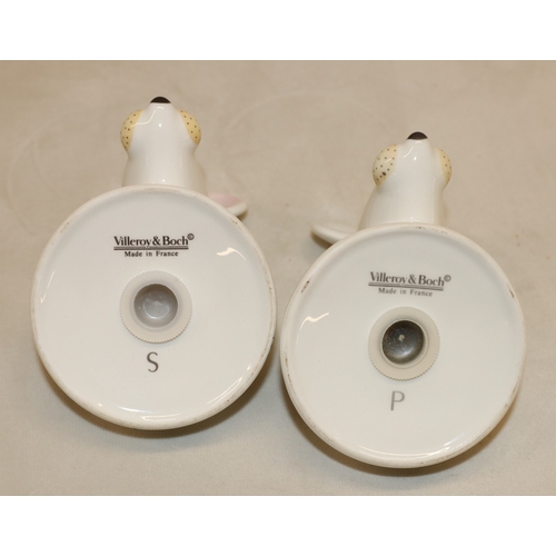3035 - A pair of Villeroy  & Boch mouse figure salt and pepper shakers and a Hogarth Pottery tea set, 1 tea... 