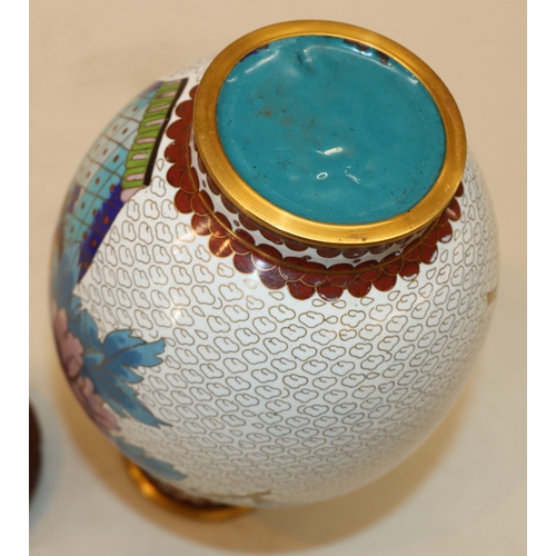 3041 - A Cloisonne vase, 26cm high, with Oriental wood stand, an Oriental soapstone figure, 10cm high, a sm... 