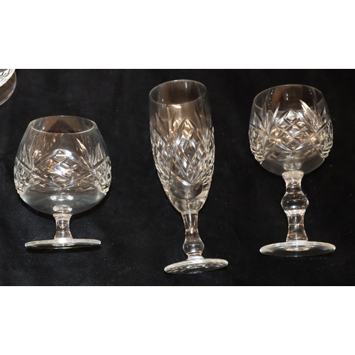 3044 - 2 sets of 6 large cut glass brandy glasses, 6 smaller brandy glasses, 6 champagne flutes and 4 mediu... 