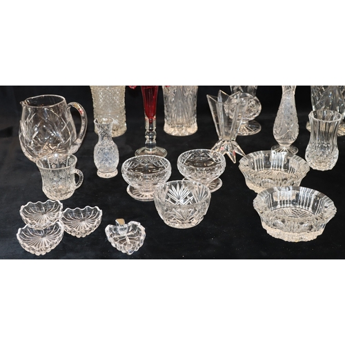 3046 - A quantity of various vases, jugs, tallest, 27.5cm high, dishes etc. (1 small vase chipped).