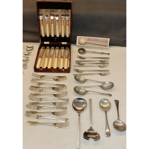 3050 - A set of 12 forks marked Bengal Silver D & A and a quantity of various silver plated and stainless s... 