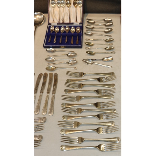 3050 - A set of 12 forks marked Bengal Silver D & A and a quantity of various silver plated and stainless s... 