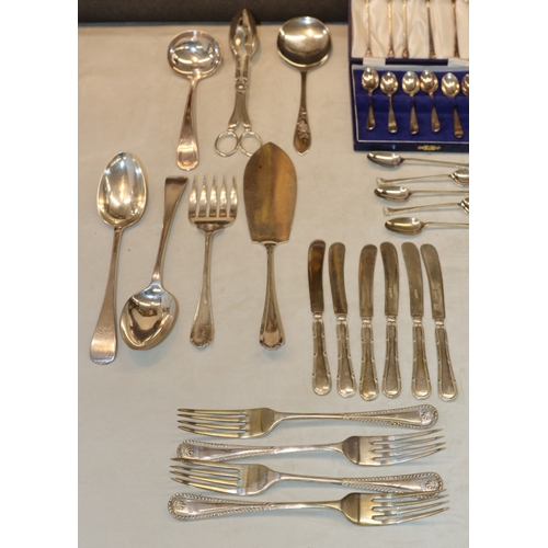 3050 - A set of 12 forks marked Bengal Silver D & A and a quantity of various silver plated and stainless s... 
