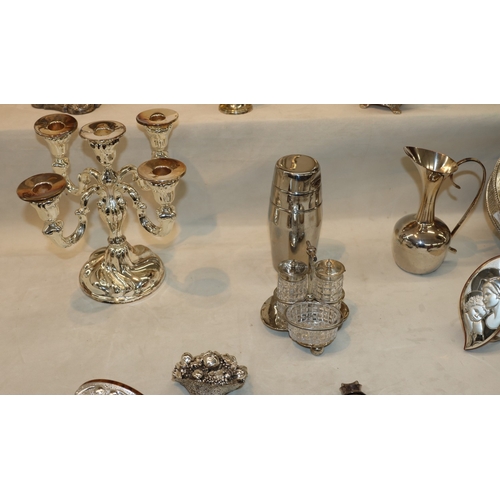 3051 - A pair of silver-plated 3-light candlesticks, 25.5cm high, various other plated candlesticks, coffee... 