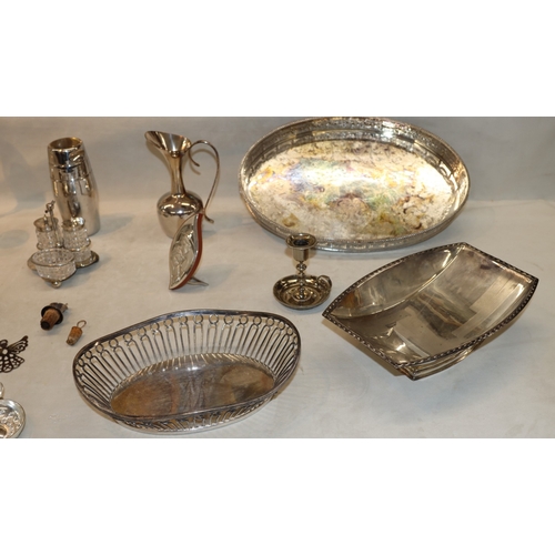 3051 - A pair of silver-plated 3-light candlesticks, 25.5cm high, various other plated candlesticks, coffee... 