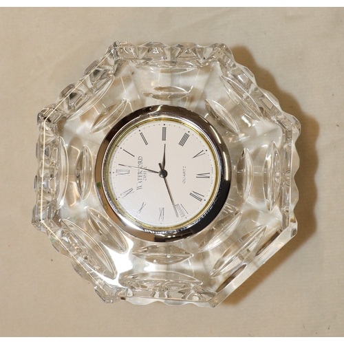 3052 - A Waterford crystal small timepiece, 7cm diameter, a Wedgwood Butterfly Bloom teapot, a Coalport orn... 