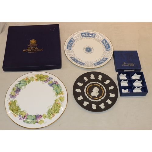 3052 - A Waterford crystal small timepiece, 7cm diameter, a Wedgwood Butterfly Bloom teapot, a Coalport orn... 