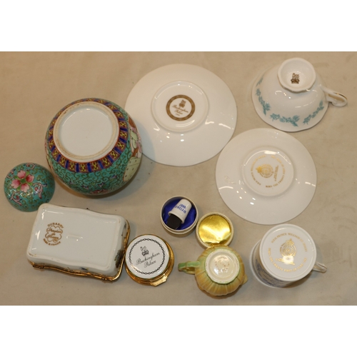 3052 - A Waterford crystal small timepiece, 7cm diameter, a Wedgwood Butterfly Bloom teapot, a Coalport orn... 