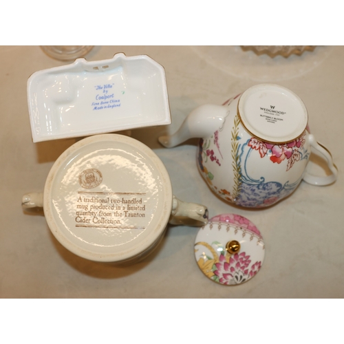 3052 - A Waterford crystal small timepiece, 7cm diameter, a Wedgwood Butterfly Bloom teapot, a Coalport orn... 