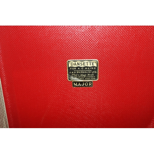 3054 - A Dansette Major portable record player in red (Dansette logo to front damaged, not tested).