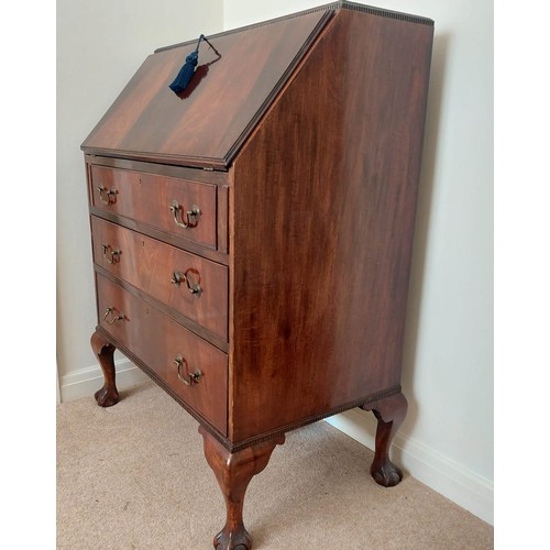 3011 - THIS LOT IS NOT HELD BY PFW. A mahogany bureau, 3 drawers, interior writing slope with leather inser... 