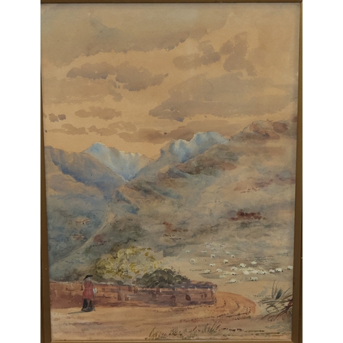 272 - E Woodhead, Continental watercolour, 30cm x 17cm, depicting various figures in street scene, signed ... 