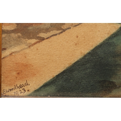 272 - E Woodhead, Continental watercolour, 30cm x 17cm, depicting various figures in street scene, signed ... 