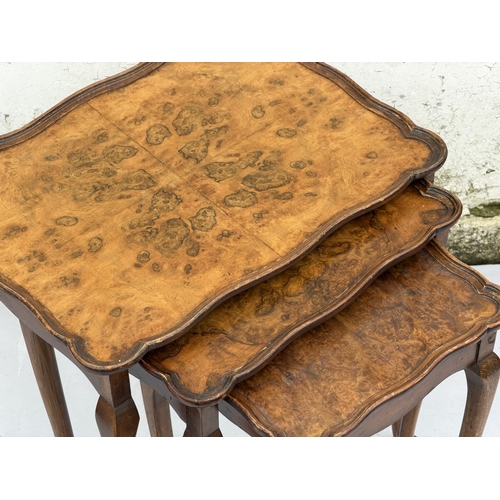 991 - A nest of 3 mahogany rectangular scallop shaped coffee tables on cabriole legs, largest, 50.5cm x 37... 