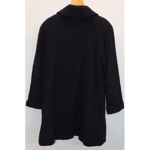 3076 - A navy blue 70% wool coat, Kesta London label, size 12, 95cm long, shoulder to cuff 63cm.