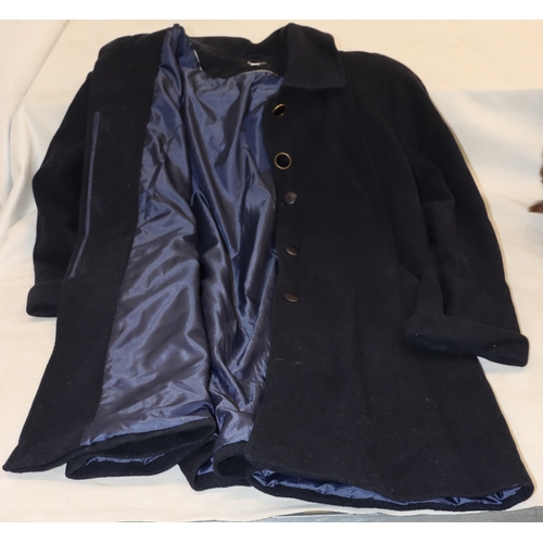 3076 - A navy blue 70% wool coat, Kesta London label, size 12, 95cm long, shoulder to cuff 63cm.