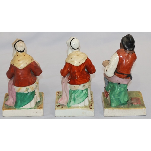 90 - A pair of 19th Century Staffordshire figures of Cobbler and his wife, on square bases, 16.5cm high a... 