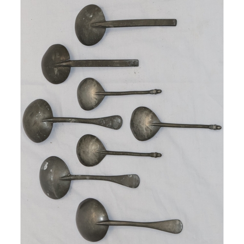 A pair of early pewter spoons, a set of 3 early pewter spoons and 3 ...