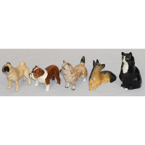 111 - 4 various Beswick figures of dogs and 1 Beswick figure of a cat (5)